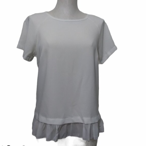 Milly Daisies Ivory Blouse Short Sleeves with Chiffon Ruffle Size Large - Picture 1 of 9